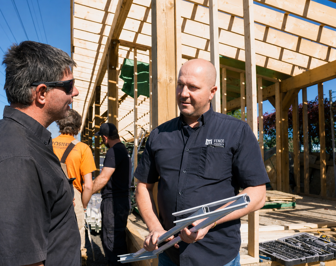 Fence Masters craftsmen reviewing plans on an Ottawa job site